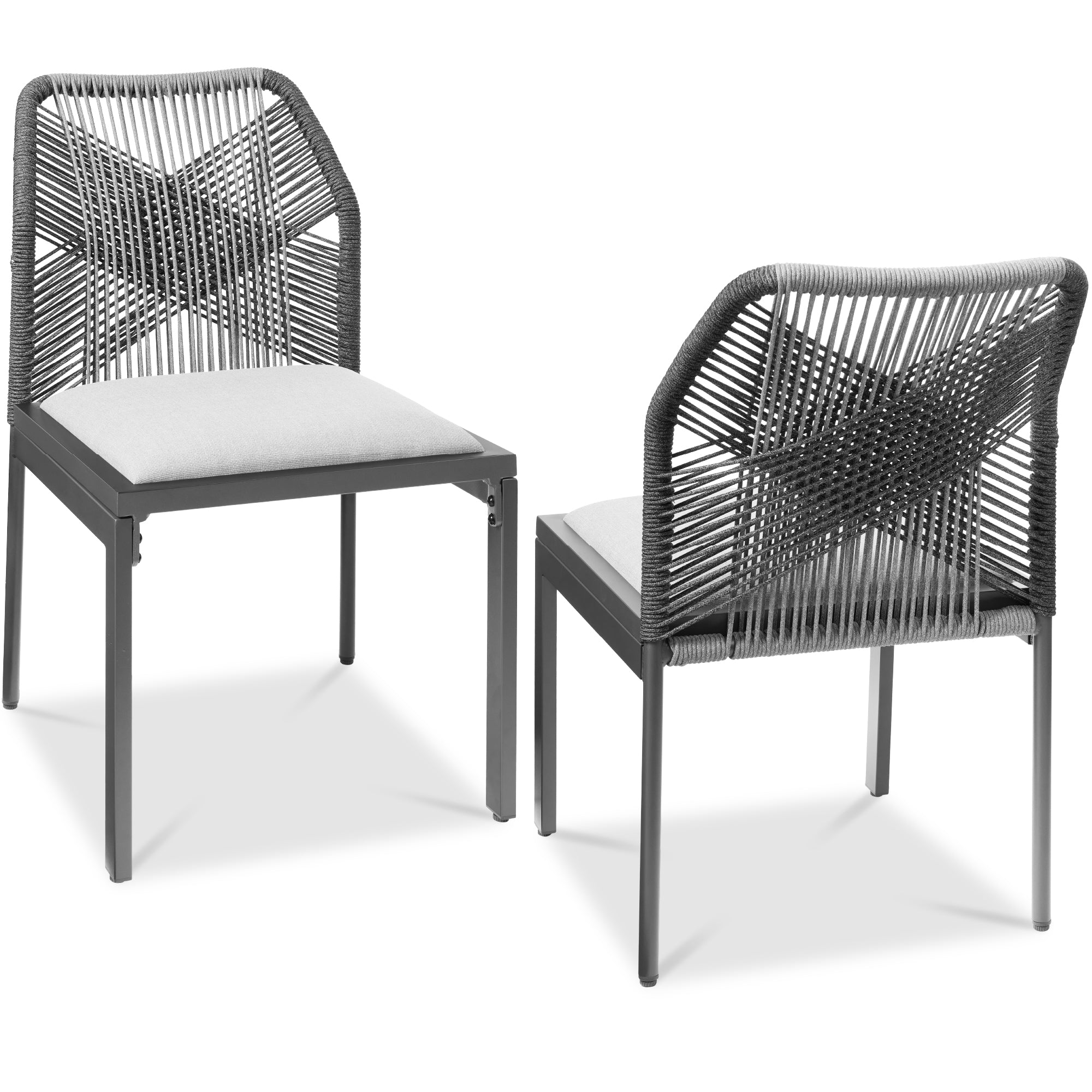 Set of 2 Indoor/Outdoor Aluminum Side Dining Chairs w/ All-Weather Rope - Charcoal/Graphite