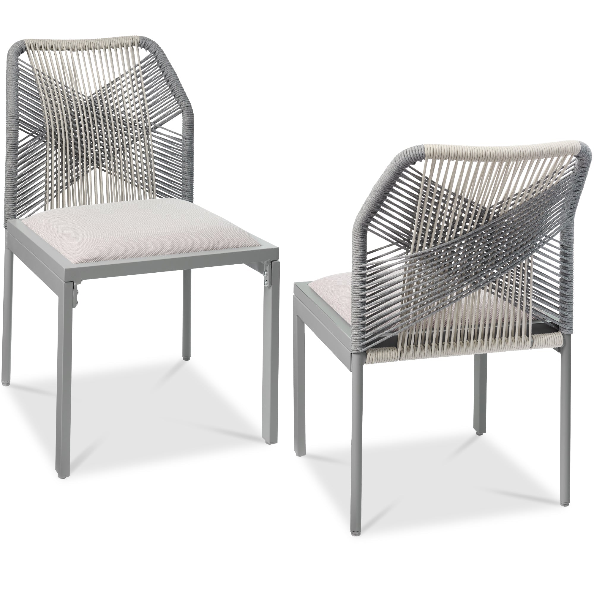 Set of 2 Indoor/Outdoor Aluminum Side Dining Chairs w/ All-Weather Rope - Gray/Meteor