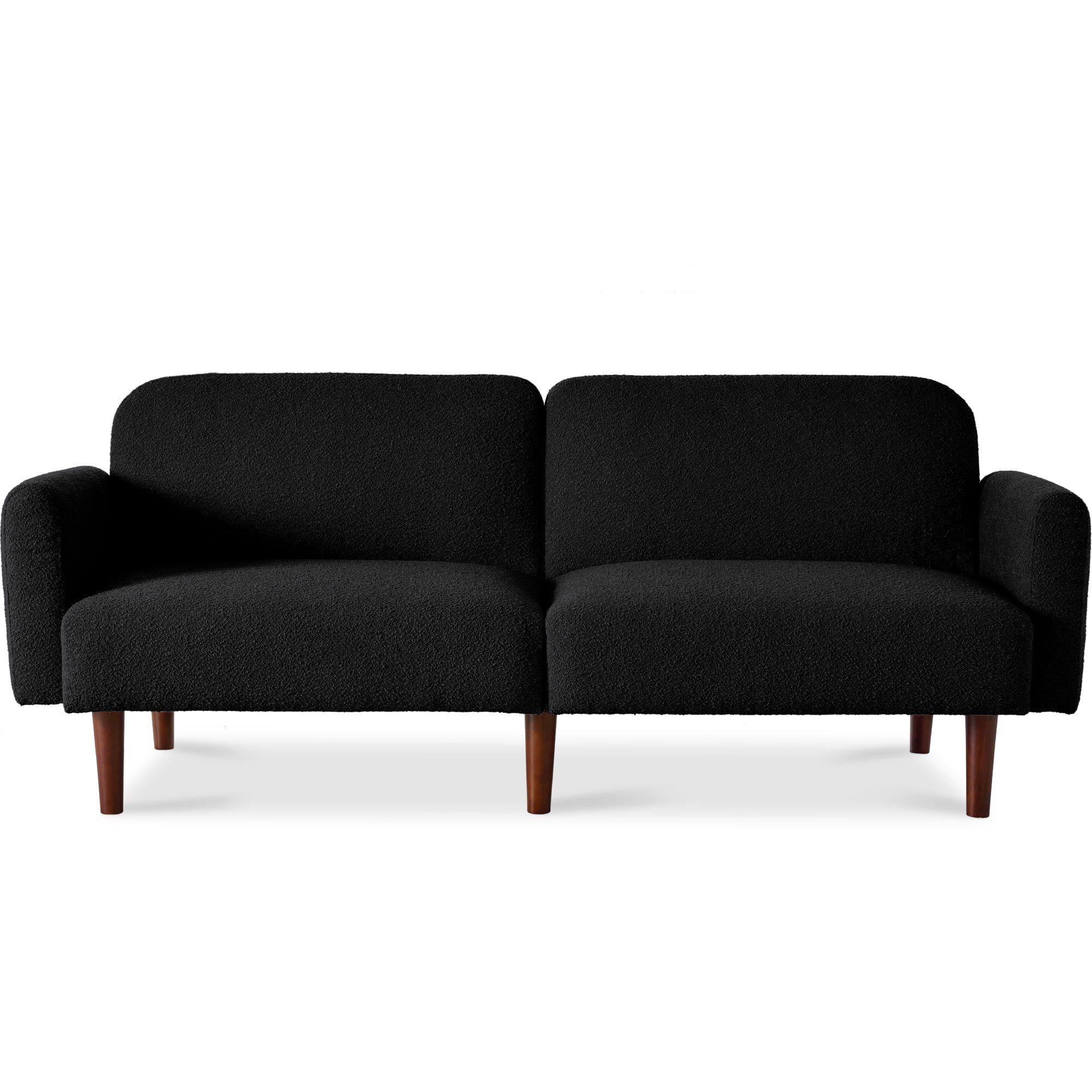 Curved Convertible Futon, Boucle Fabric Split-Back Sleeper Bed - Midnight Black