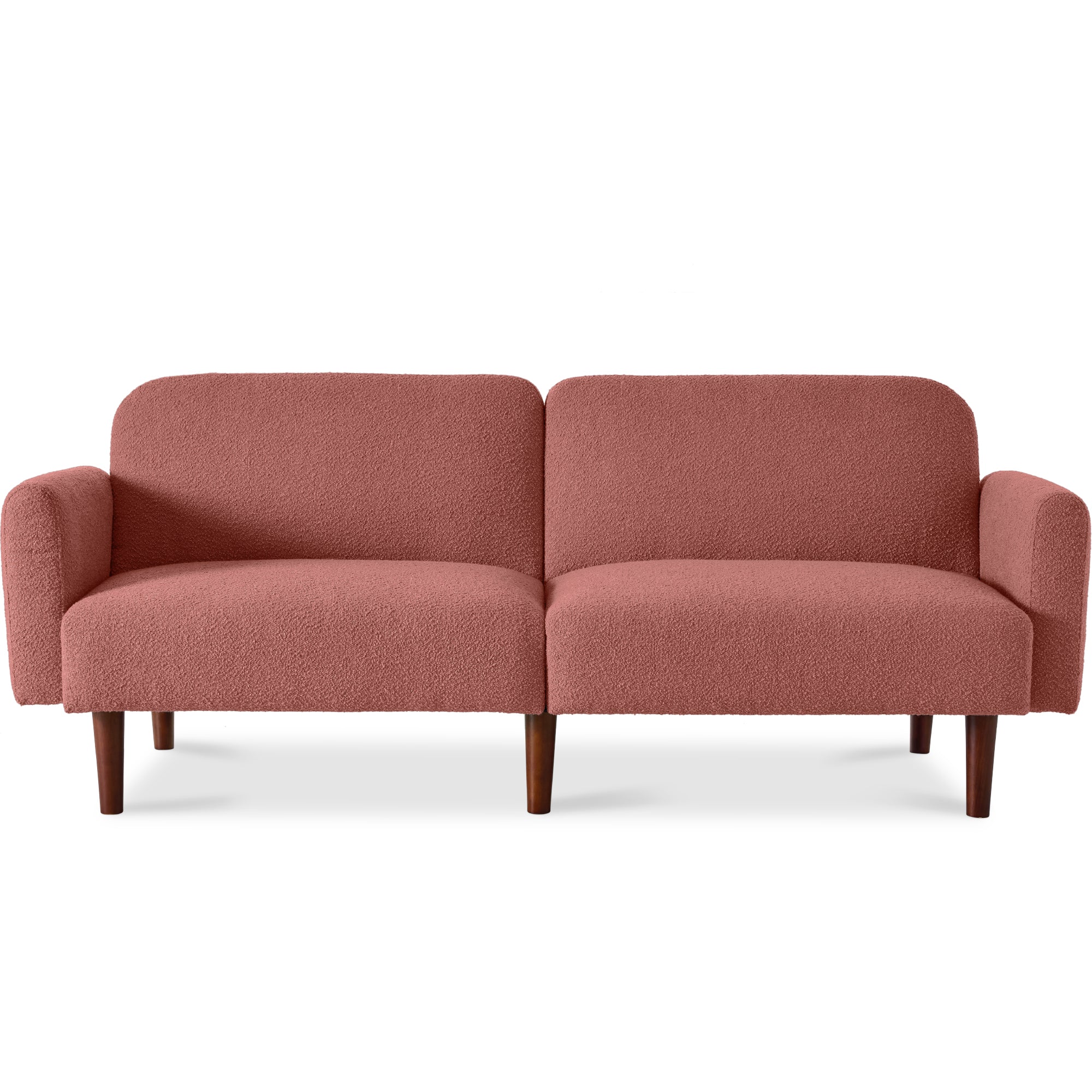 Curved Convertible Futon, Boucle Fabric Split-Back Sleeper Bed - Mauve