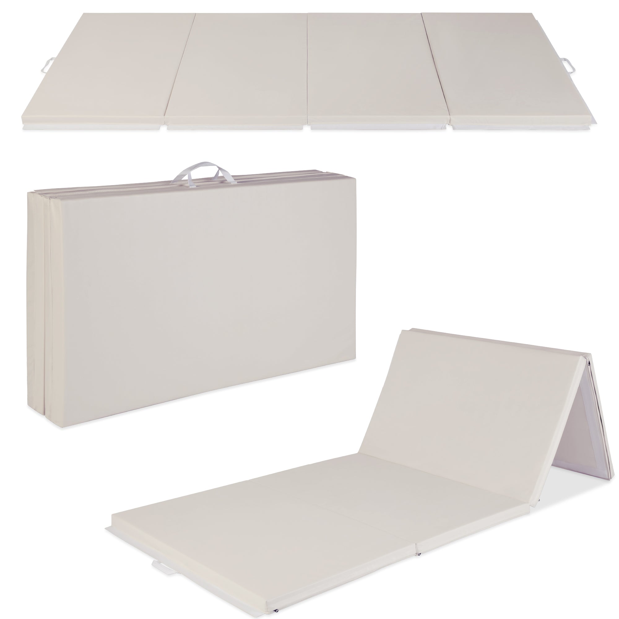 Folding Exercise Fitness Workout Gym Floor Mat w/ Handles - Sand