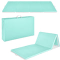 Folding Exercise Fitness Workout Gym Floor Mat w/ Handles - Aqua
