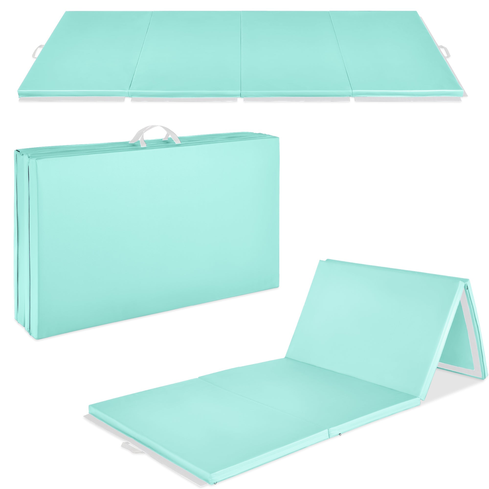 Folding Exercise Fitness Workout Gym Floor Mat w/ Handles - Aqua
