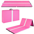 Folding Exercise Fitness Workout Gym Floor Mat w/ Handles - Pink Stripe
