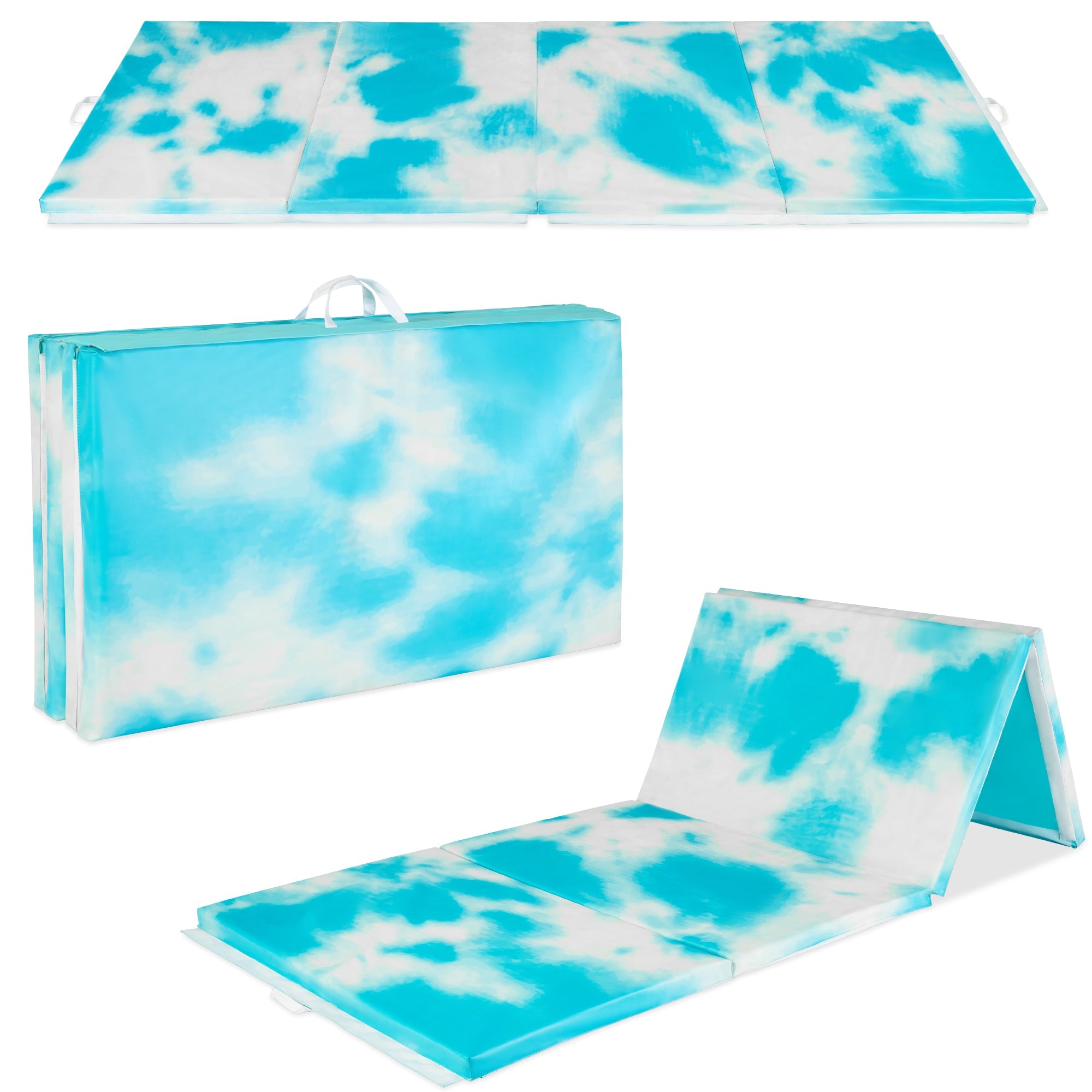 Folding Exercise Fitness Workout Gym Floor Mat w/ Handles - Tie Dye