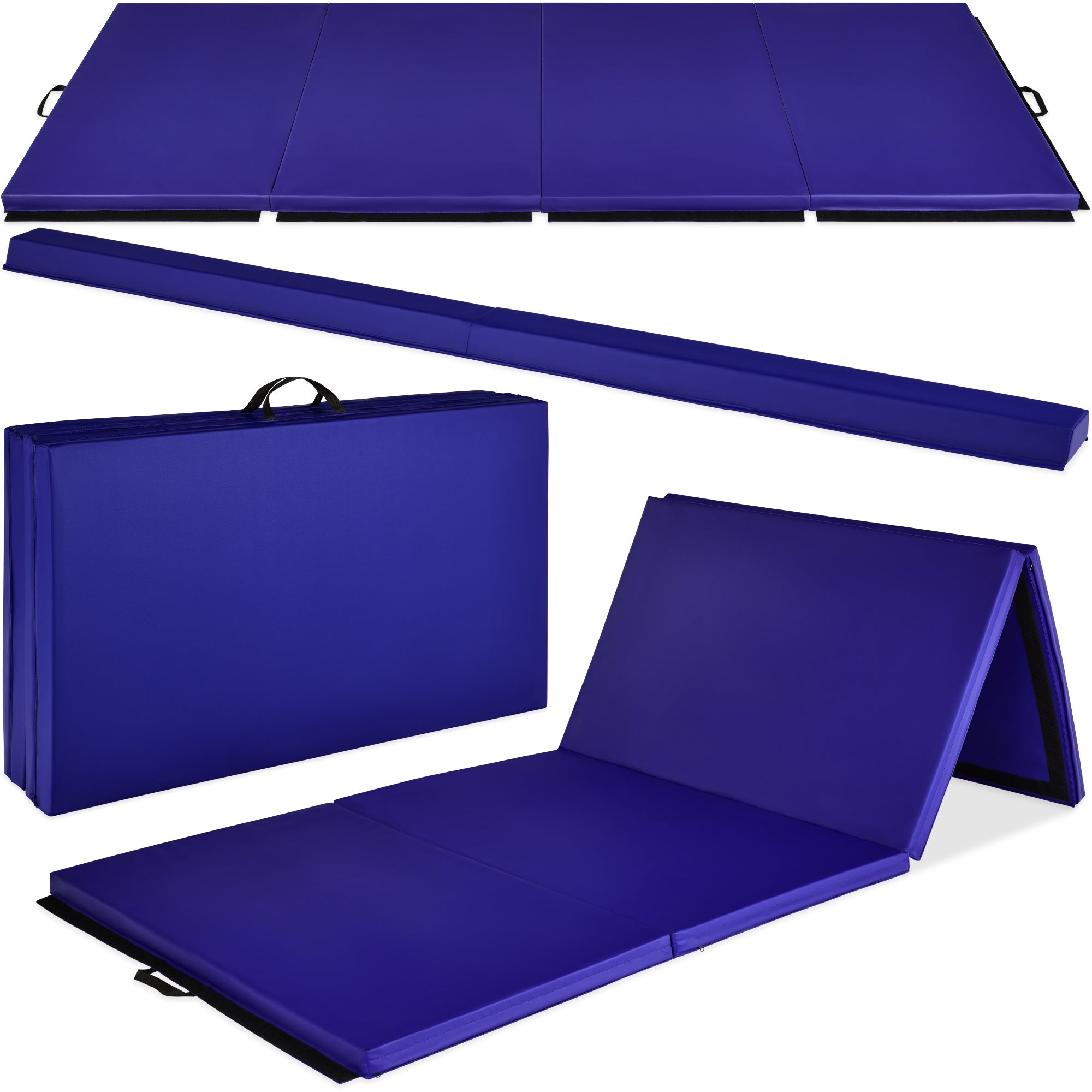 Folding Exercise Fitness Floor Mat w/ Handles & Balance Beam - Royal Blue