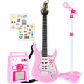 Kids Electric Guitar Toy Play Set w/ 6 Songs, Microphone, Amp - Soft Pink