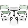 3-Piece Bistro Set w/ Glass Table, 2 Foldable Chairs - Sage