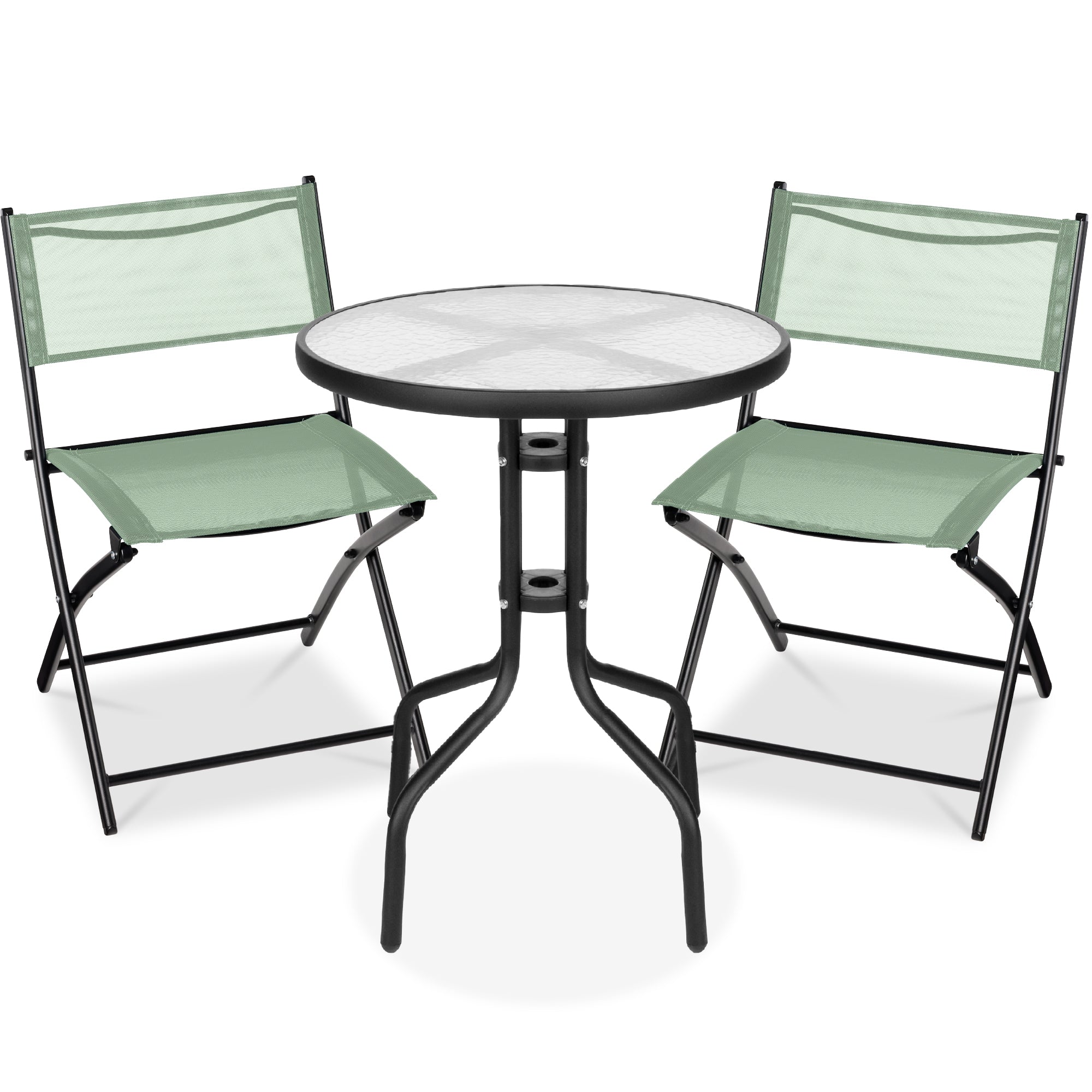 3-Piece Bistro Set w/ Glass Table, 2 Foldable Chairs - Sage