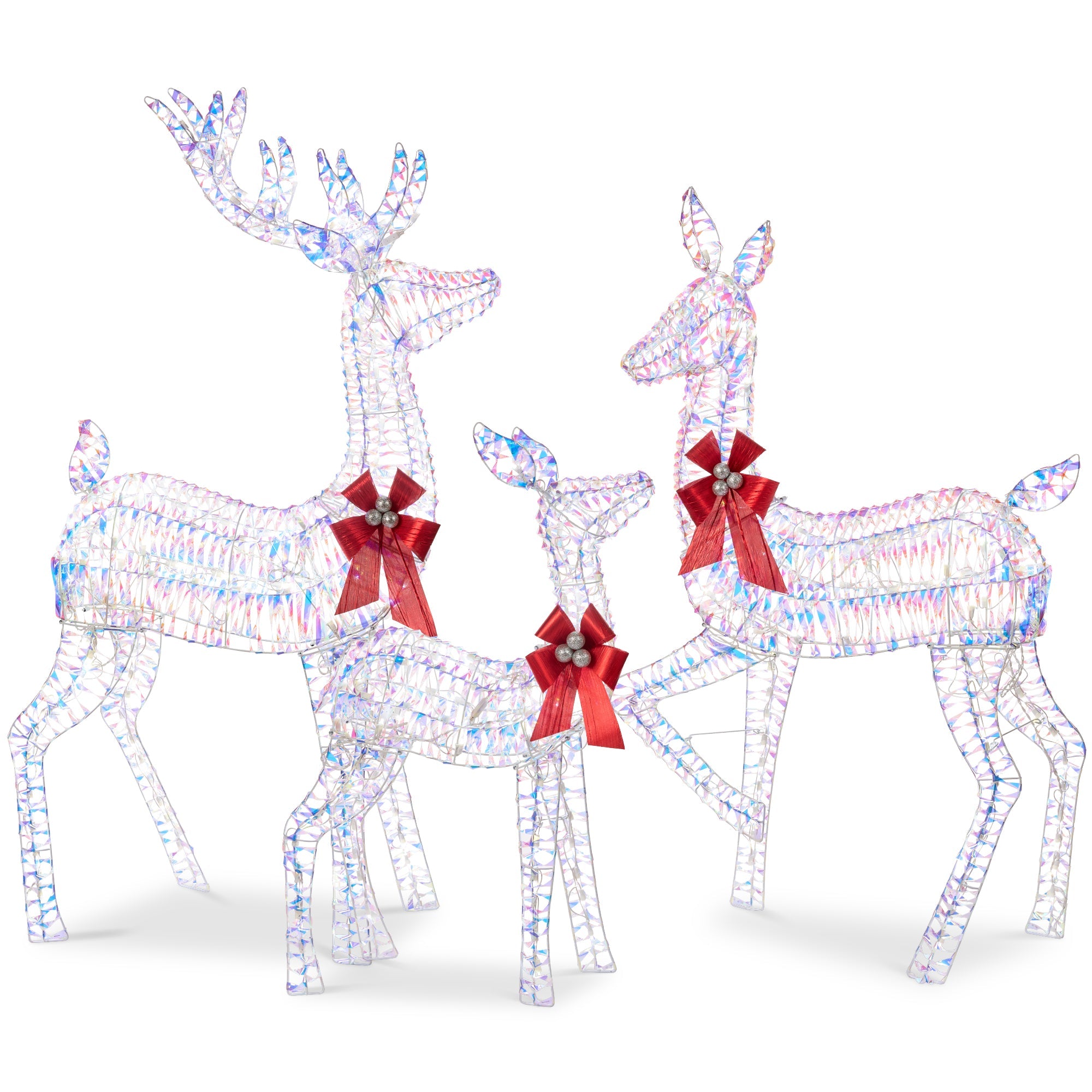 3-Piece Lighted Christmas Deer Set Outdoor Decor with LED Lights - Iridescent