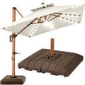 Woodgrain Pattern 2-Tier Outdoor Solar LED Cantilever Umbrella - 10x10ft - Ivory