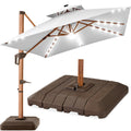 Woodgrain Pattern 2-Tier Outdoor Solar LED Cantilever Umbrella - 10x10ft - Fog Gray
