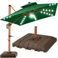 Woodgrain Pattern 2-Tier Outdoor Solar LED Cantilever Umbrella - 10x10ft - Green