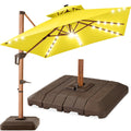 Woodgrain Pattern 2-Tier Outdoor Solar LED Cantilever Umbrella - 10x10ft - Yellow
