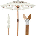 3-Tier Woodgrain Pattern Solar Patio Umbrella, Tilt Adjustment - 10ft - Ivory