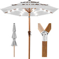 3-Tier Woodgrain Pattern Solar Patio Umbrella, Tilt Adjustment - 10ft - Fog Gray