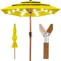 3-Tier Woodgrain Pattern Solar Patio Umbrella, Tilt Adjustment - 10ft - Yellow