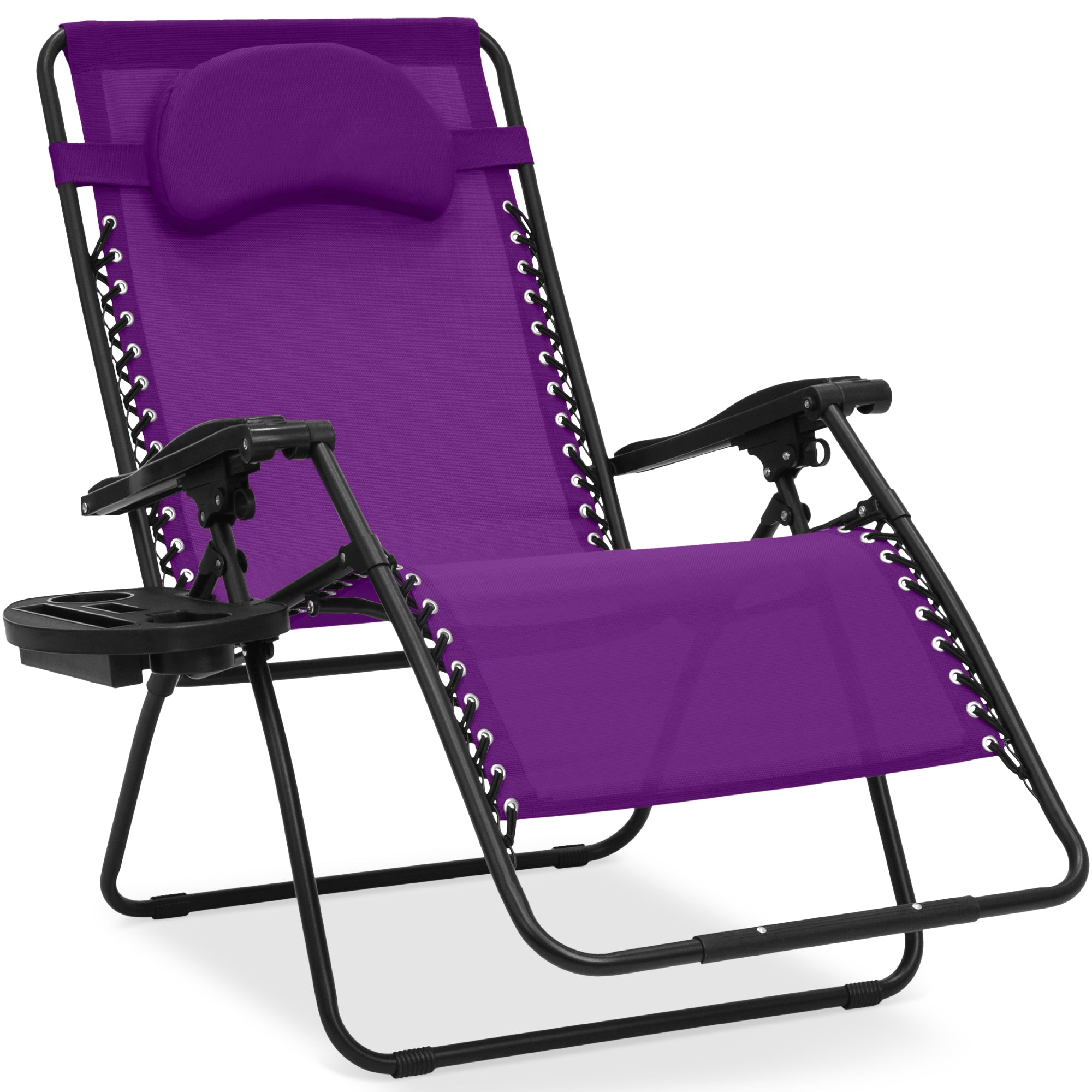 Oversized Reclining Zero Gravity Chair Lounger w/ Cup Holder, Pillow - Amethyst Purple