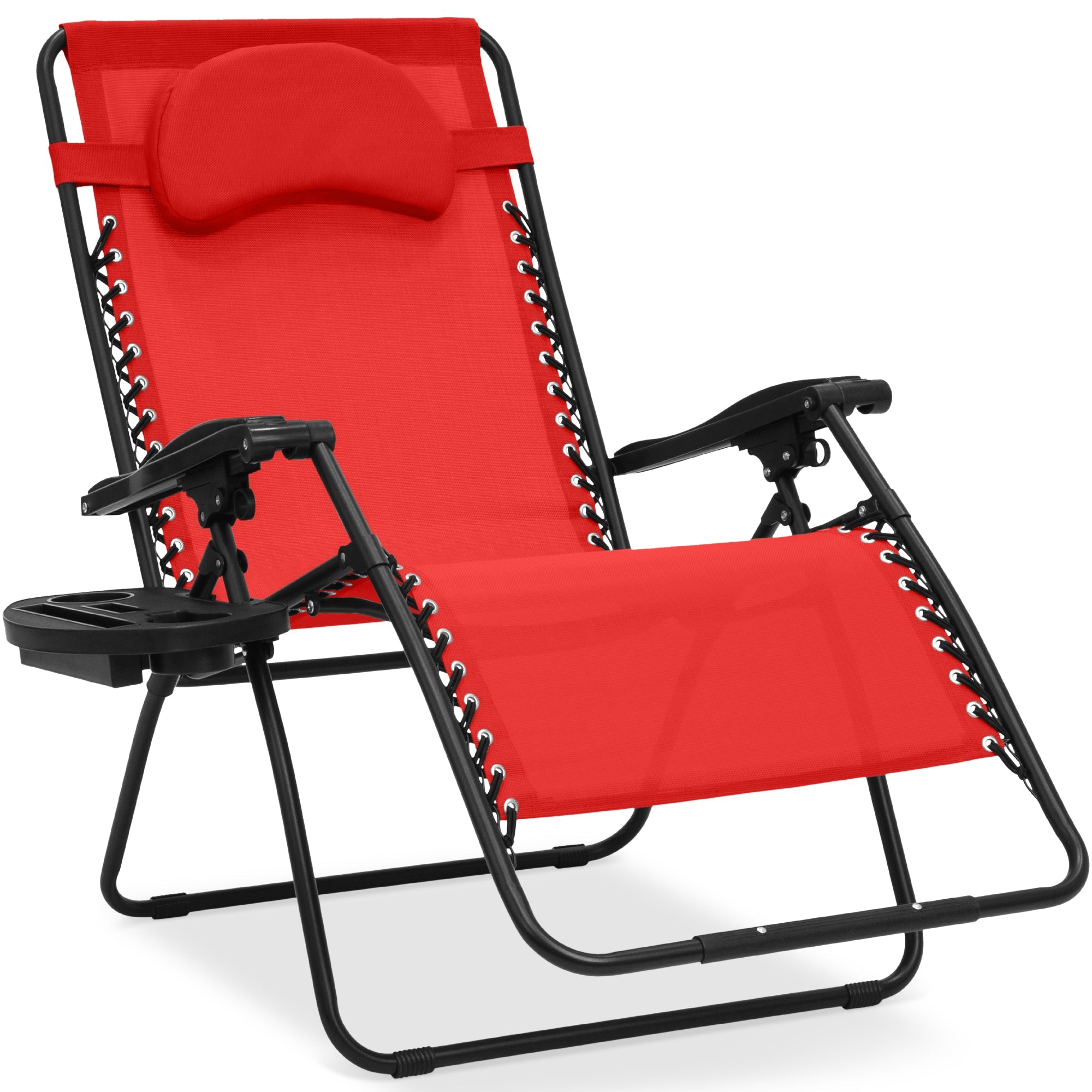 Oversized Reclining Zero Gravity Chair Lounger w/ Cup Holder, Pillow - Crimson Red