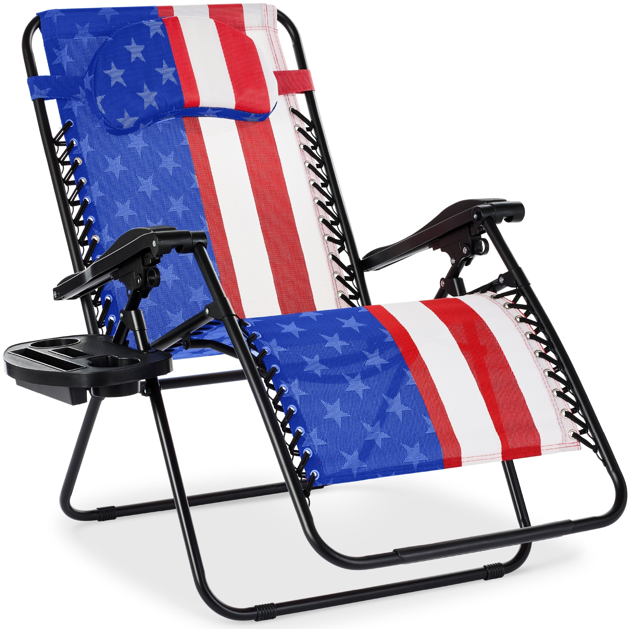 Oversized Reclining Zero Gravity Chair Lounger w/ Cup Holder, Pillow - American Flag