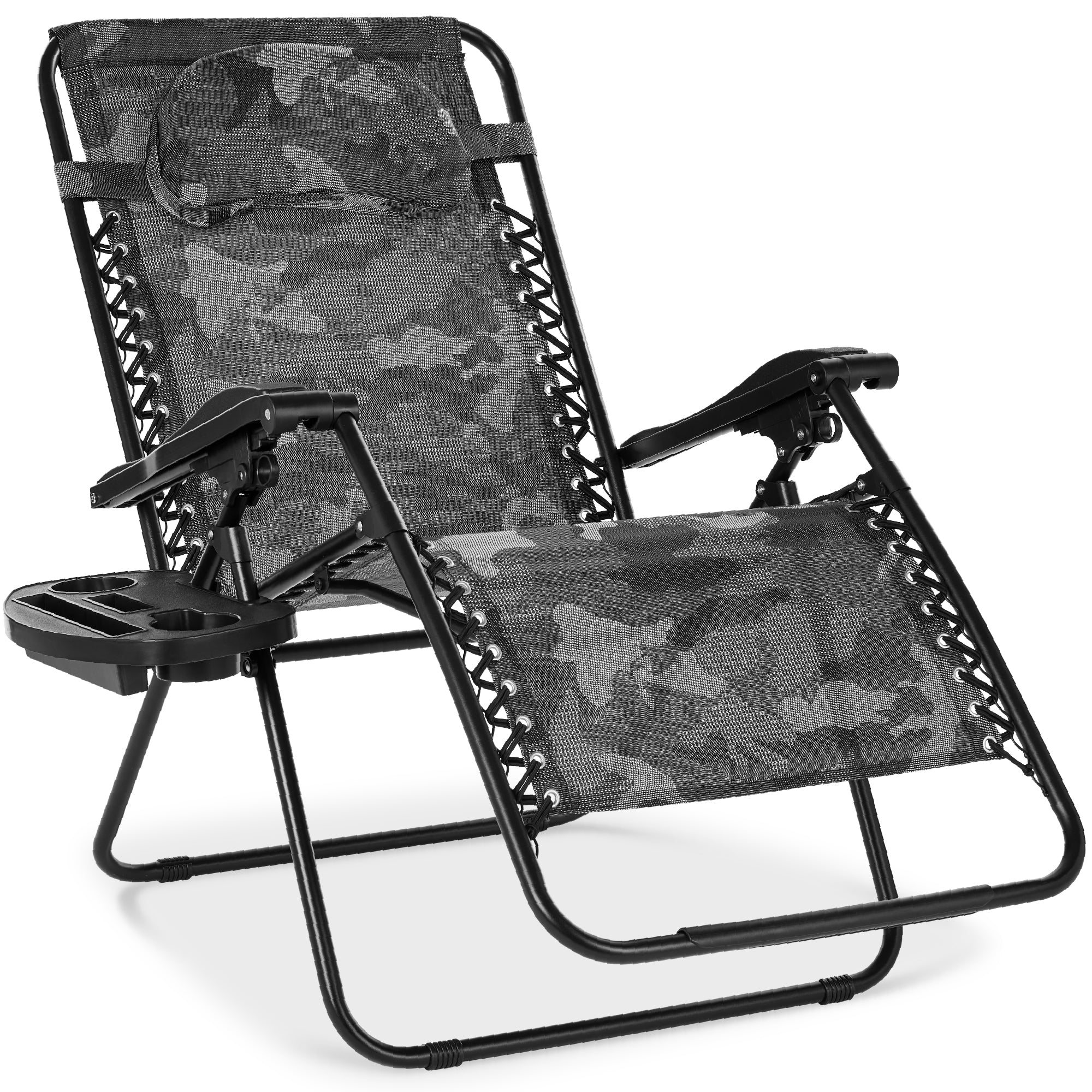Oversized Reclining Zero Gravity Chair Lounger w/ Cup Holder, Pillow - Camouflage