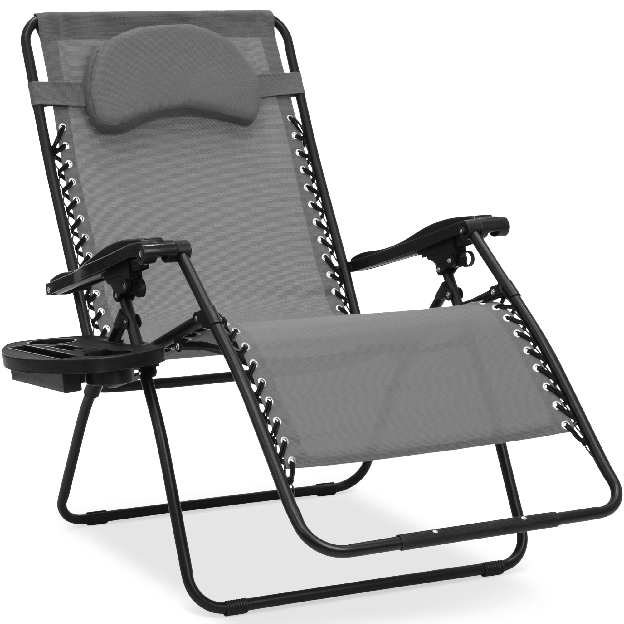 Oversized Reclining Zero Gravity Chair Lounger w/ Cup Holder, Pillow - Ice Gray