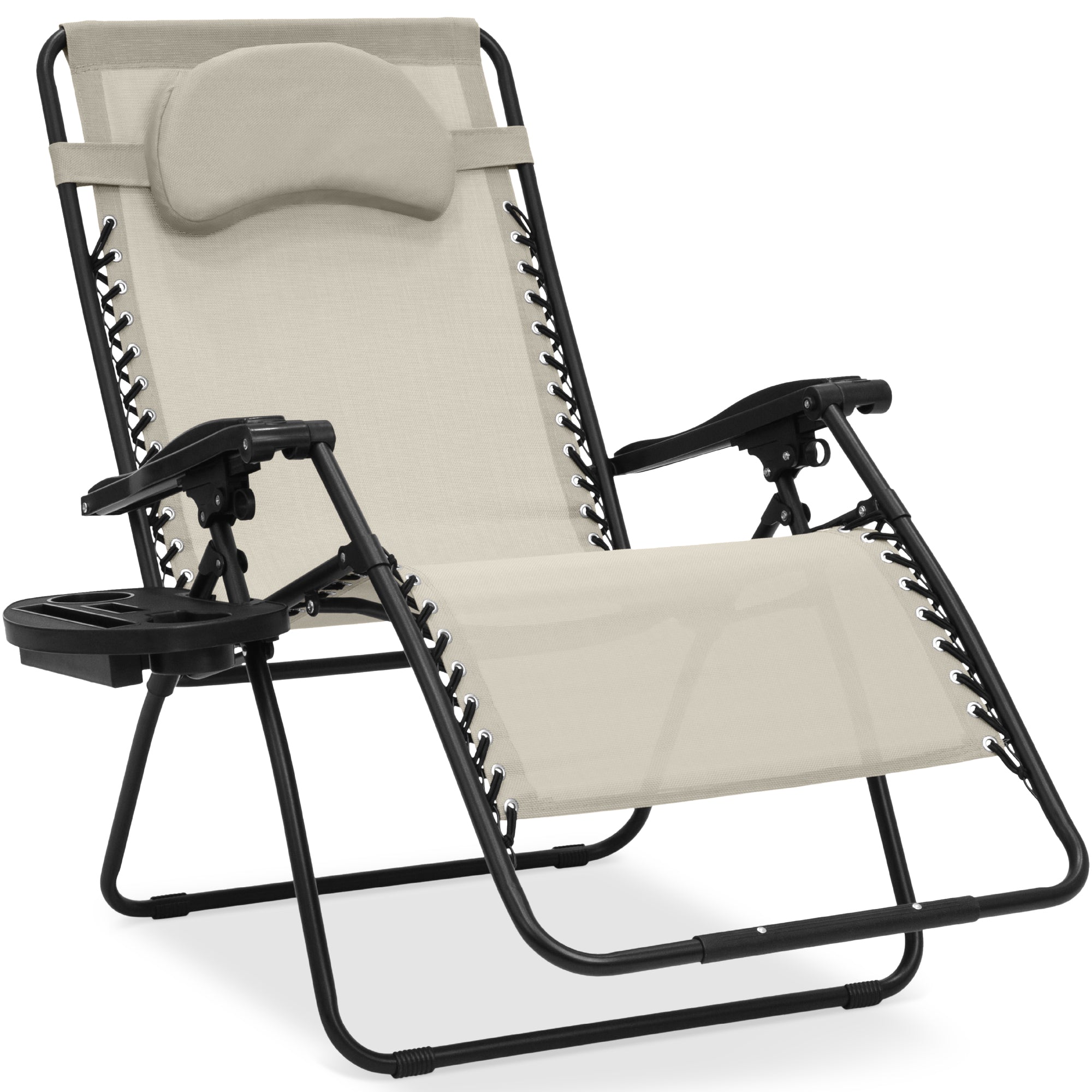 Oversized Reclining Zero Gravity Chair Lounger w/ Cup Holder, Pillow - Ivory