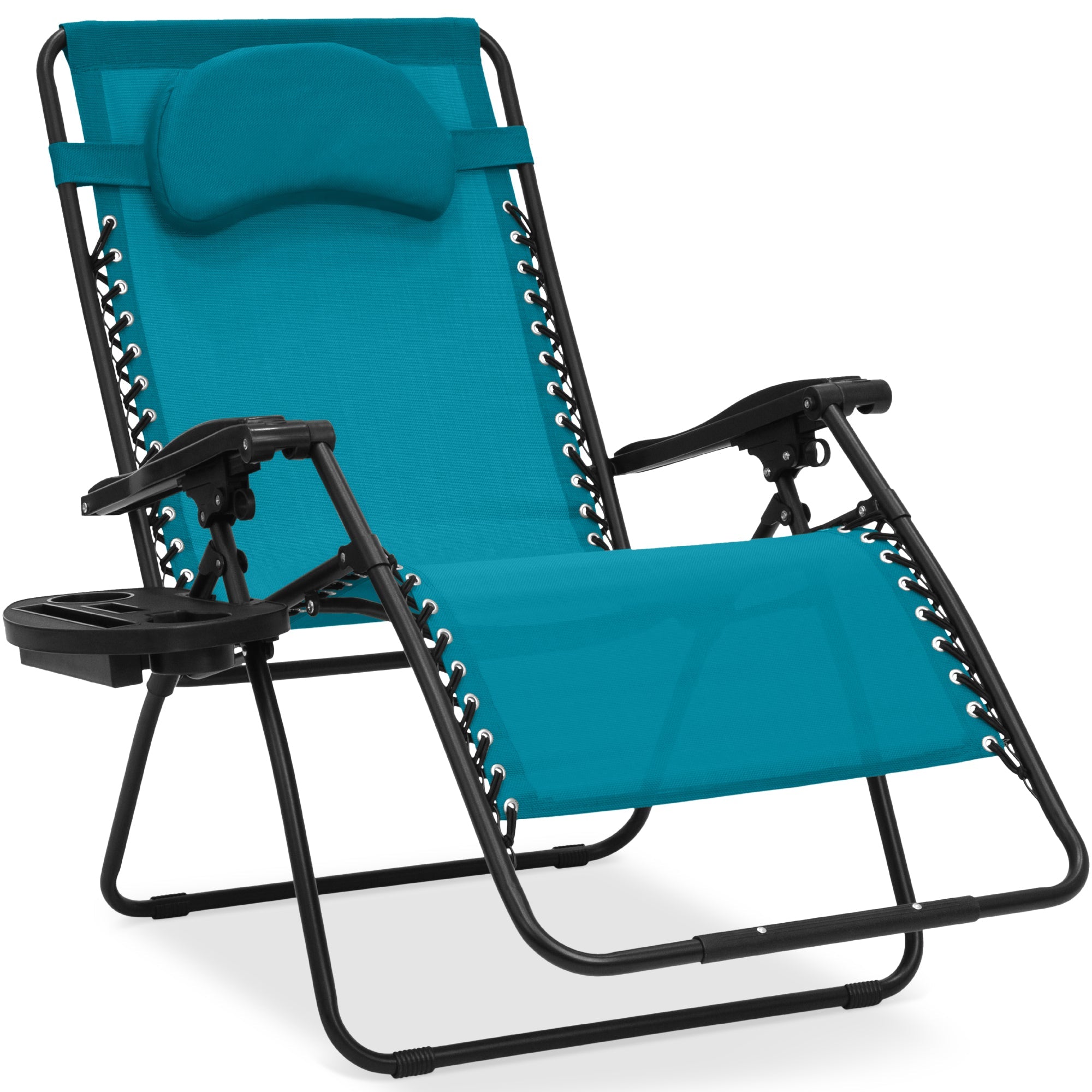 Oversized Reclining Zero Gravity Chair Lounger w/ Cup Holder, Pillow - Peacock Blue