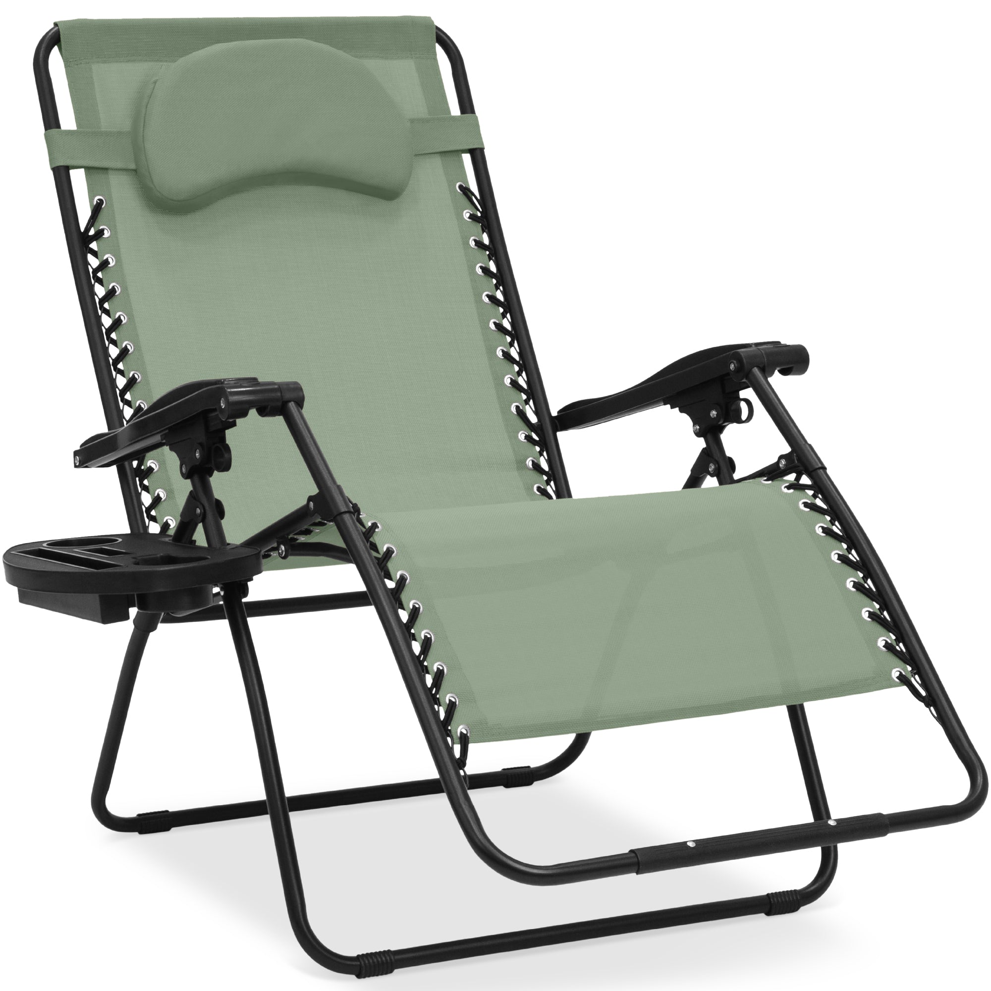 Oversized Reclining Zero Gravity Chair Lounger w/ Cup Holder, Pillow - Sage Green
