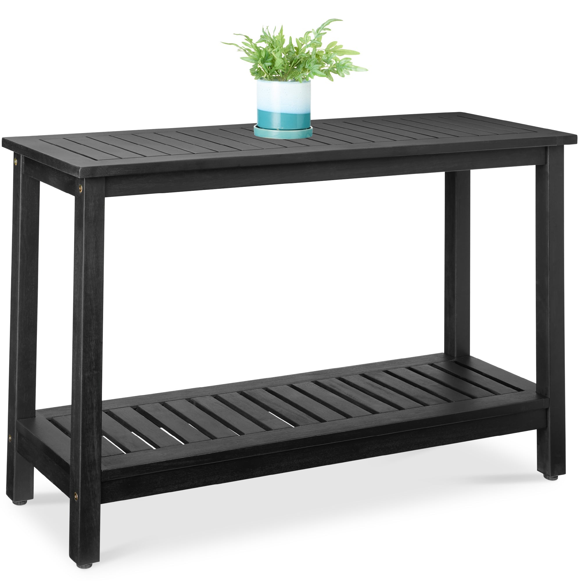 2-Shelf Wooden Console Table Storage Organizer w/ Natural Finish - 48in - Black