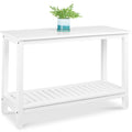2-Shelf Wooden Console Table Storage Organizer w/ Natural Finish - 48in - White
