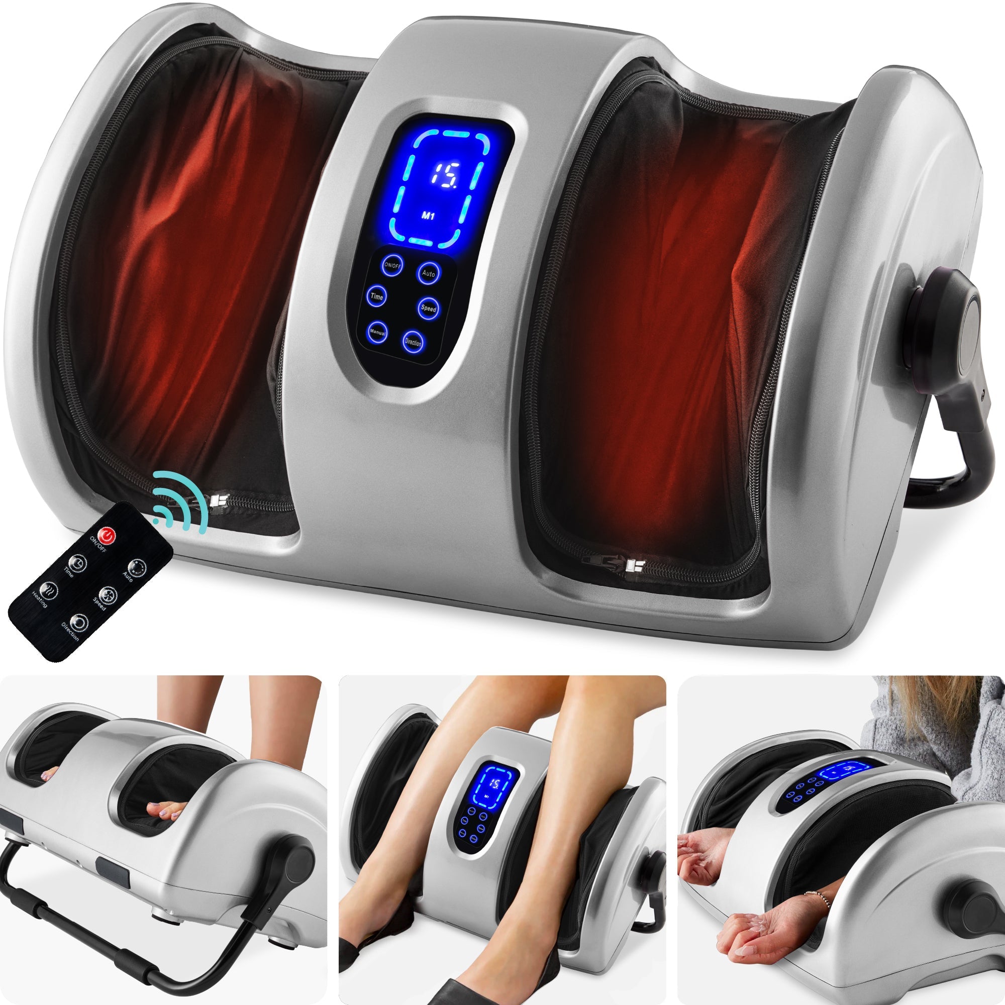Reflexology Shiatsu Foot Massager w/ High-Intensity Rollers, Remote Control - Silver