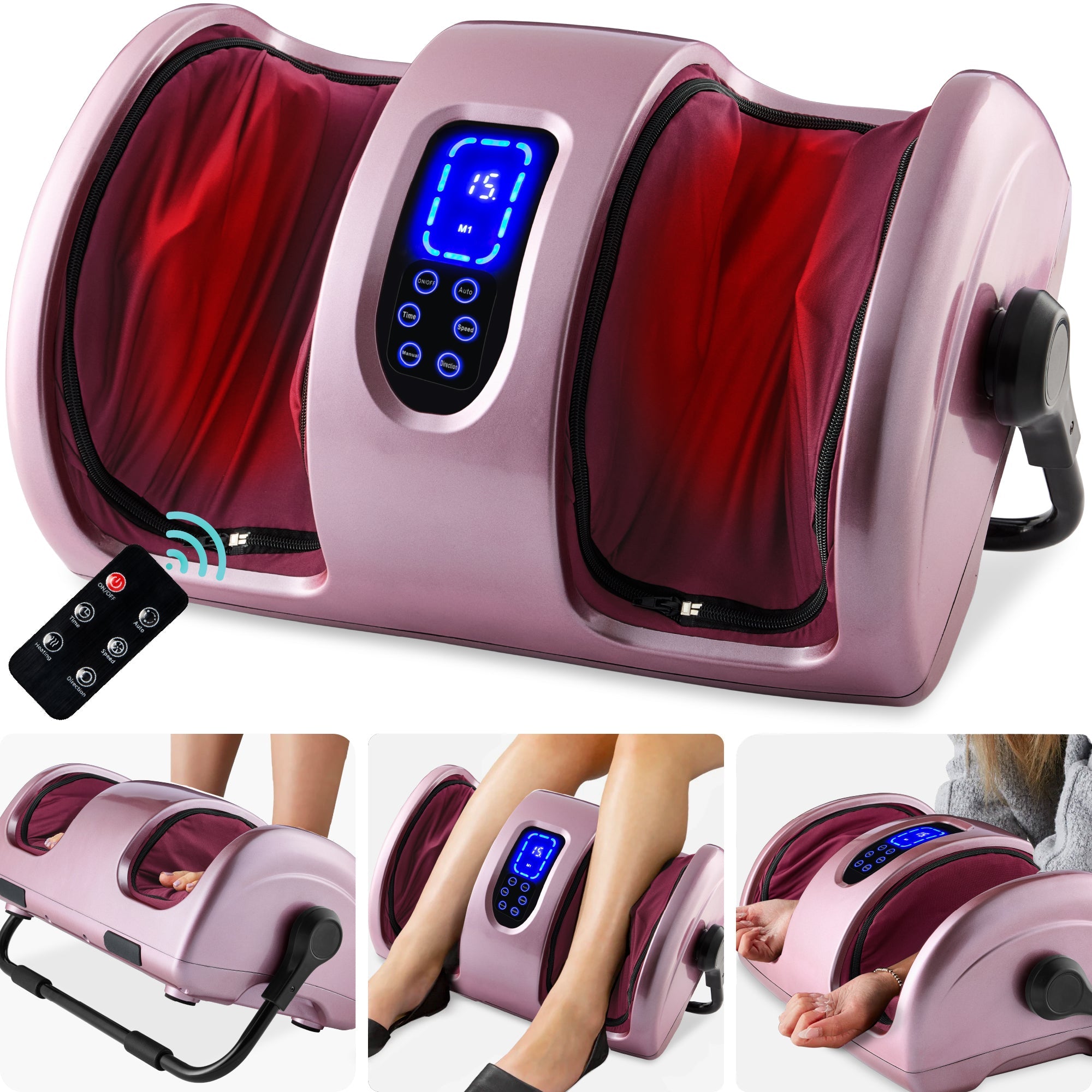 Reflexology Shiatsu Foot Massager w/ High-Intensity Rollers, Remote Control - Rose Gold
