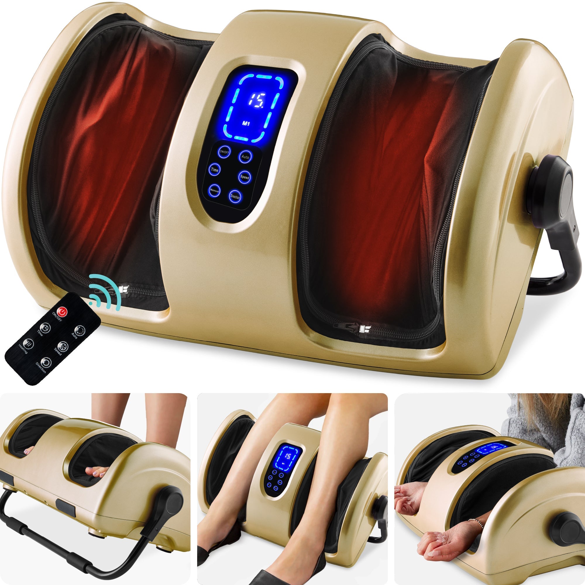 Reflexology Shiatsu Foot Massager w/ High-Intensity Rollers, Remote Control - Gold