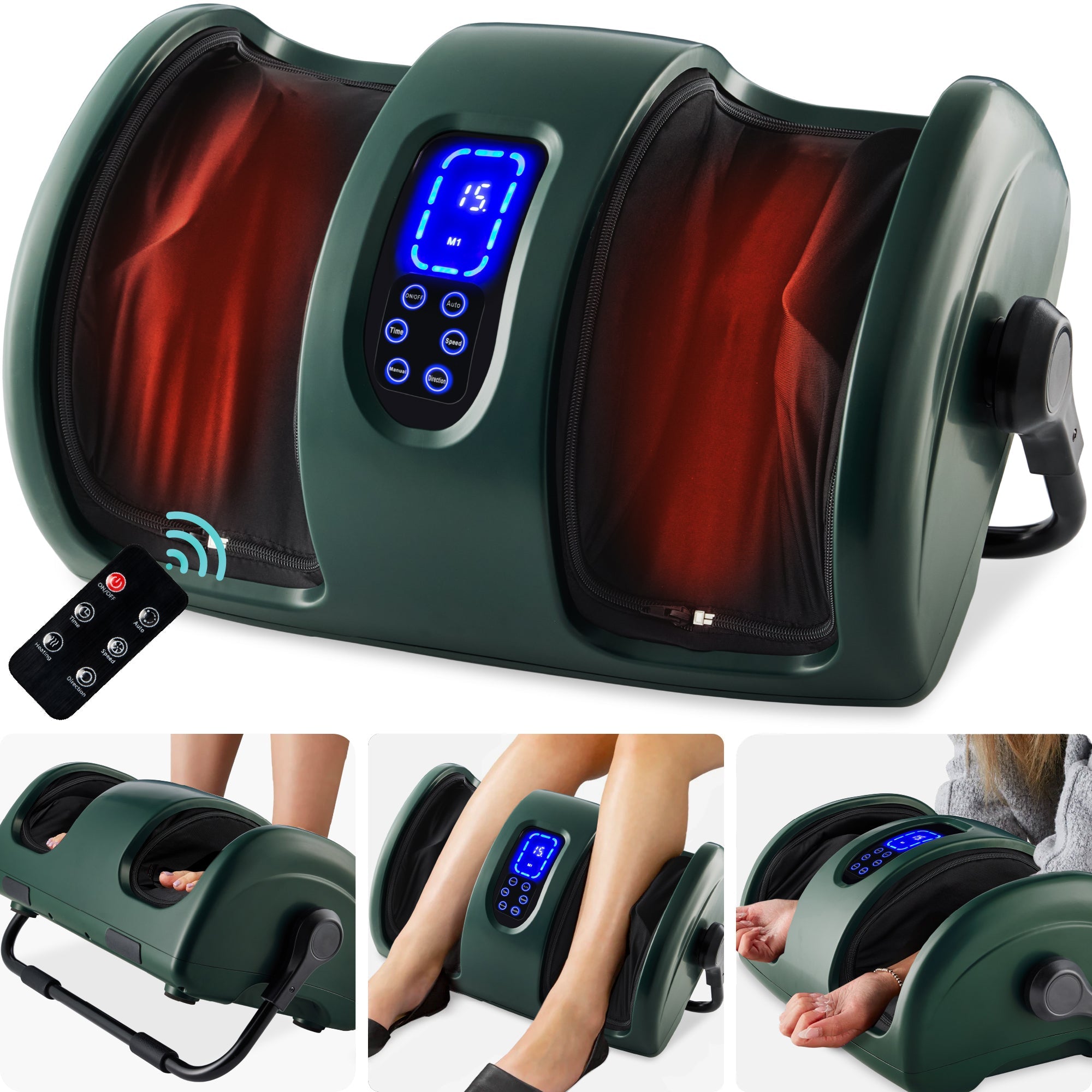 Reflexology Shiatsu Foot Massager w/ High-Intensity Rollers, Remote Control - Dark Green