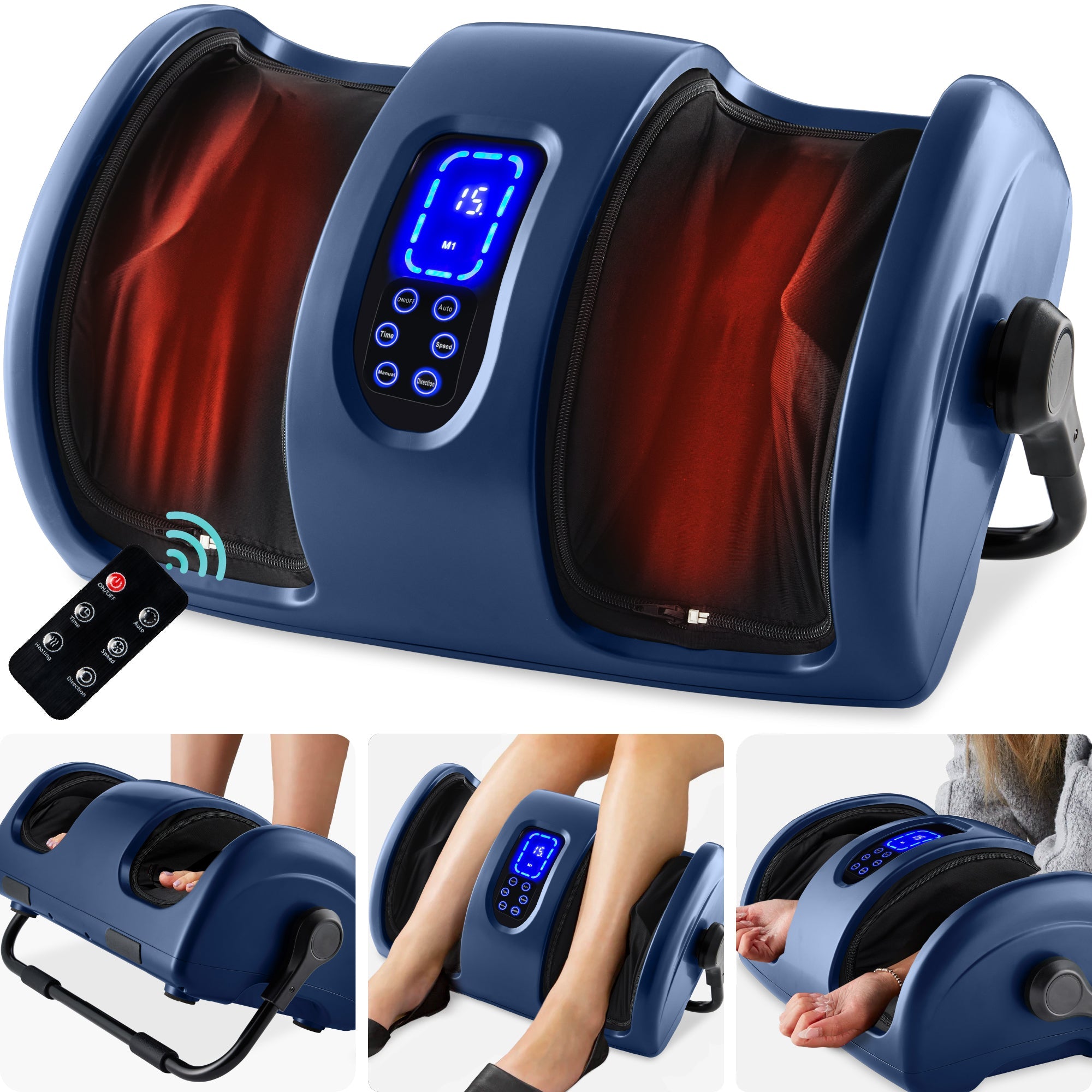 Reflexology Shiatsu Foot Massager w/ High-Intensity Rollers, Remote Control - Navy Blue