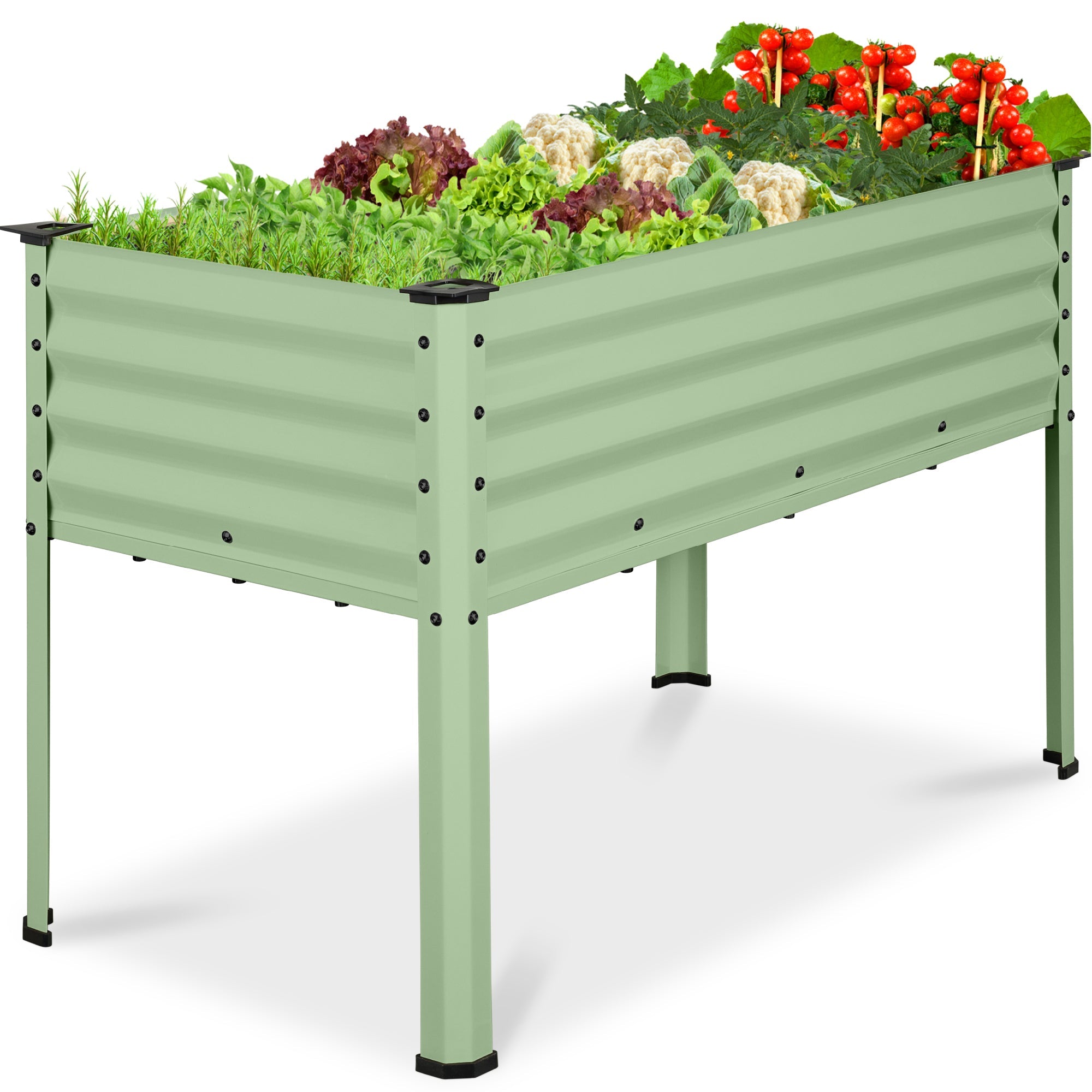 Elevated Galvanized Metal Garden Bed w/ Corner Protectors - 48x24x30in - Sage Green