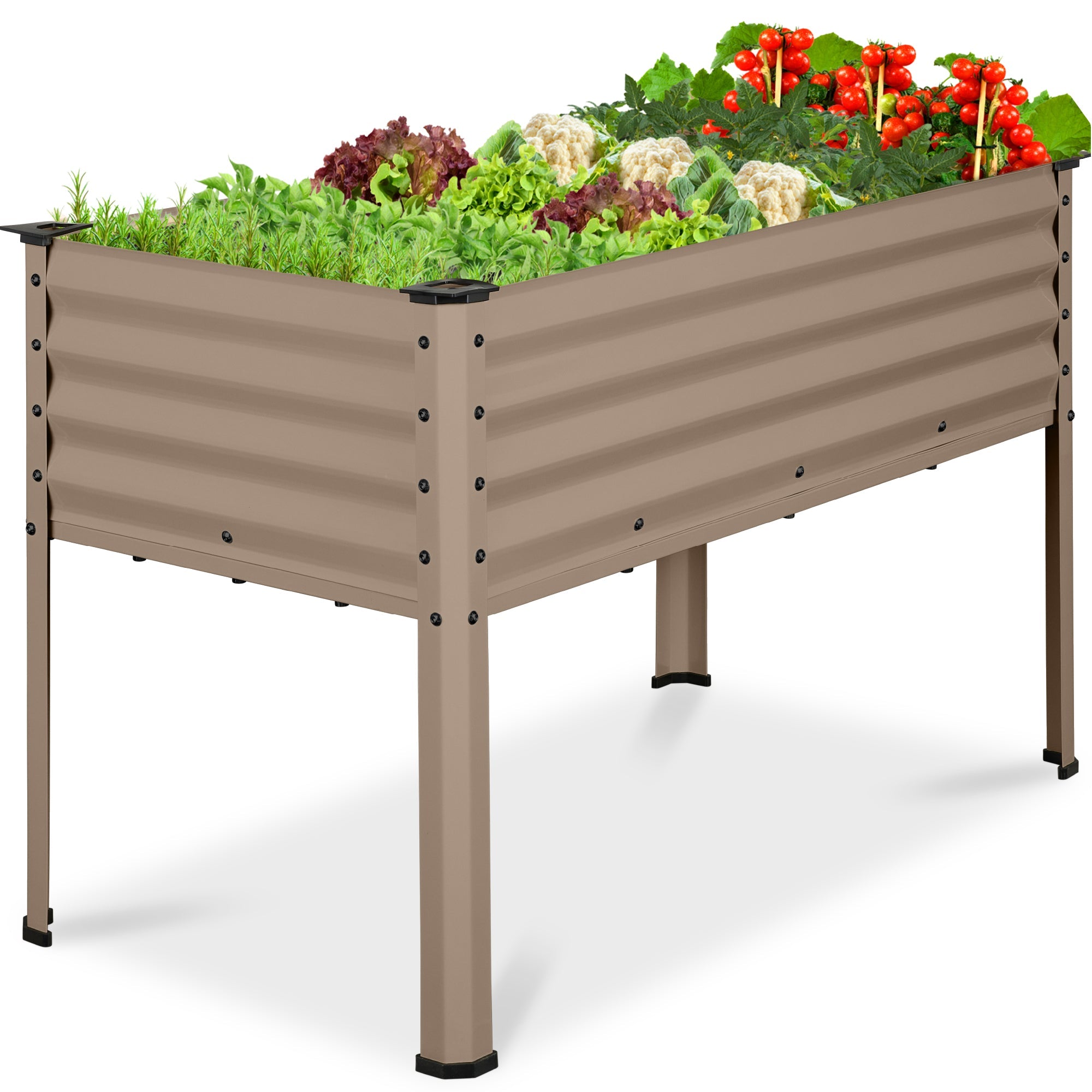 Elevated Galvanized Metal Garden Bed w/ Corner Protectors - 48x24x30in - Taupe