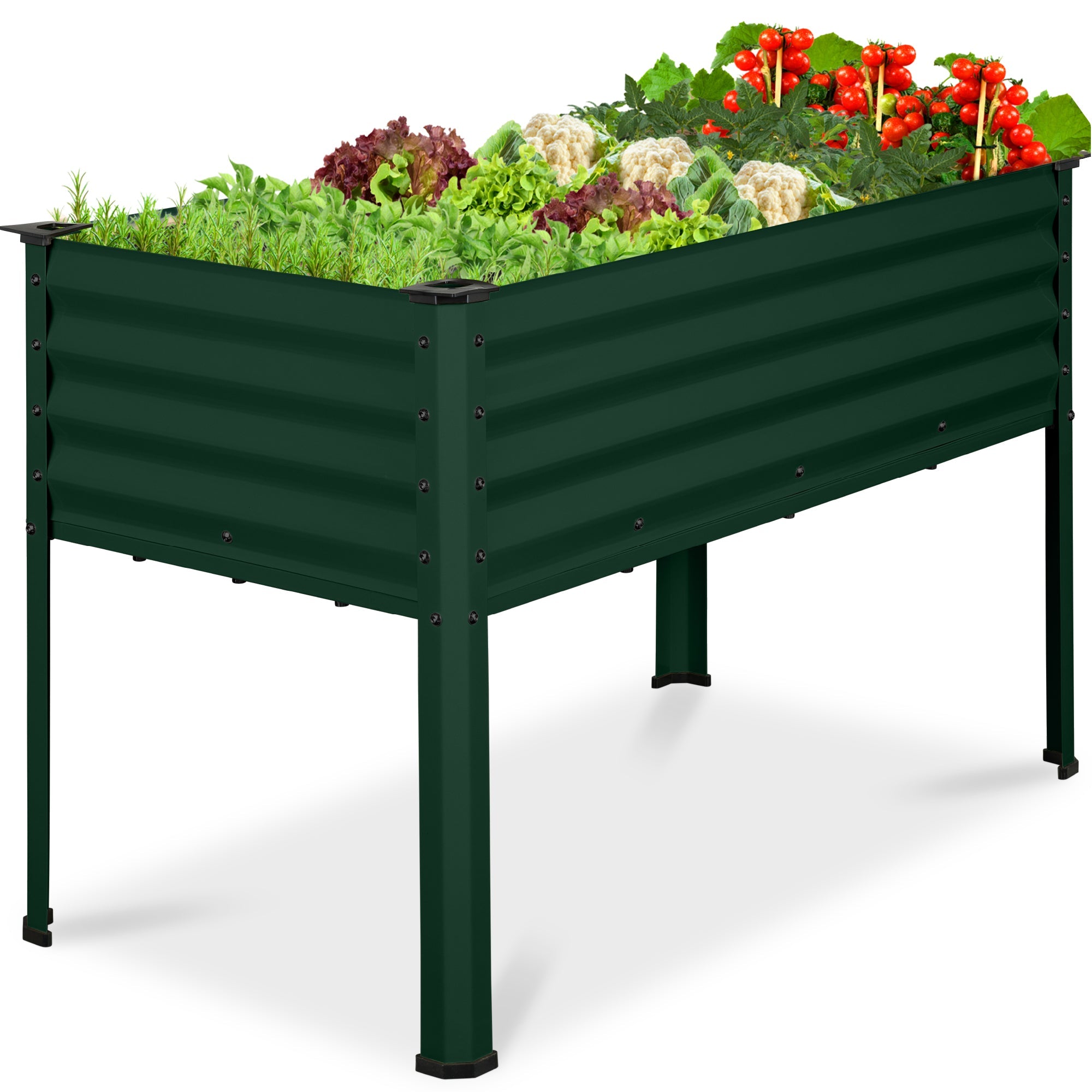Elevated Galvanized Metal Garden Bed w/ Corner Protectors - 48x24x30in - Dark Green