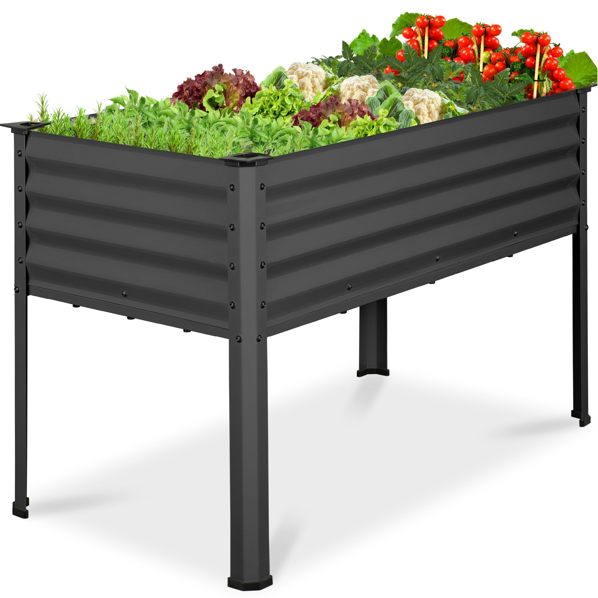 Elevated Galvanized Metal Garden Bed w/ Corner Protectors - 48x24x30in - Charcoal
