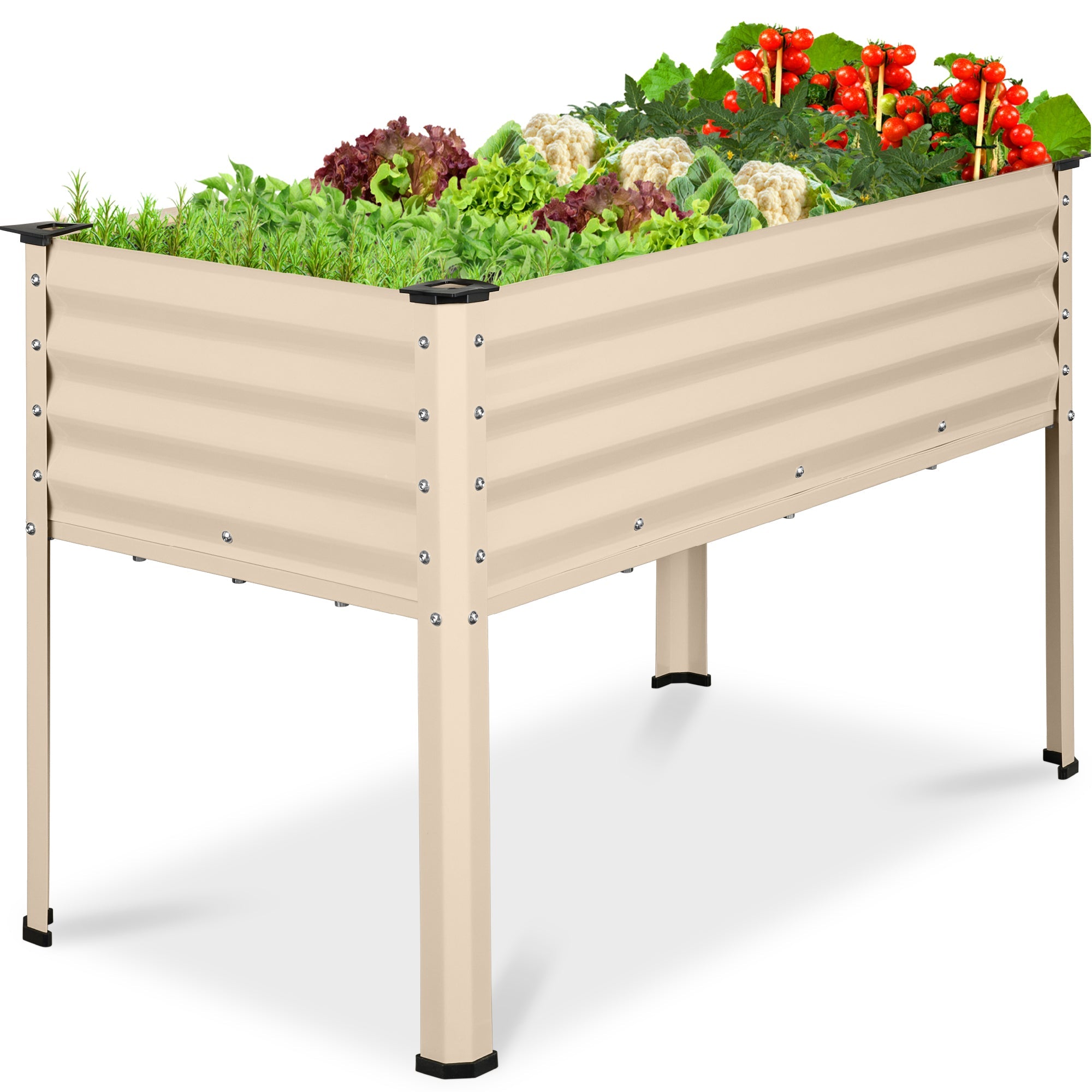 Elevated Galvanized Metal Garden Bed w/ Corner Protectors - 48x24x30in - Beige