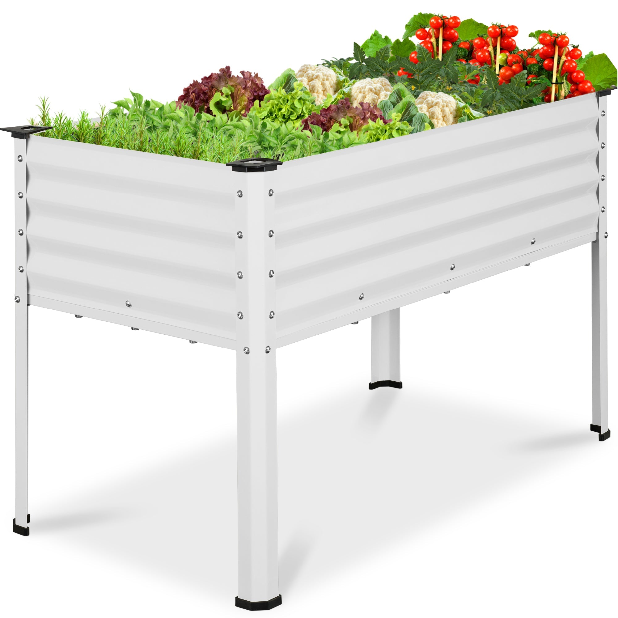 Elevated Galvanized Metal Garden Bed w/ Corner Protectors - 48x24x30in - White