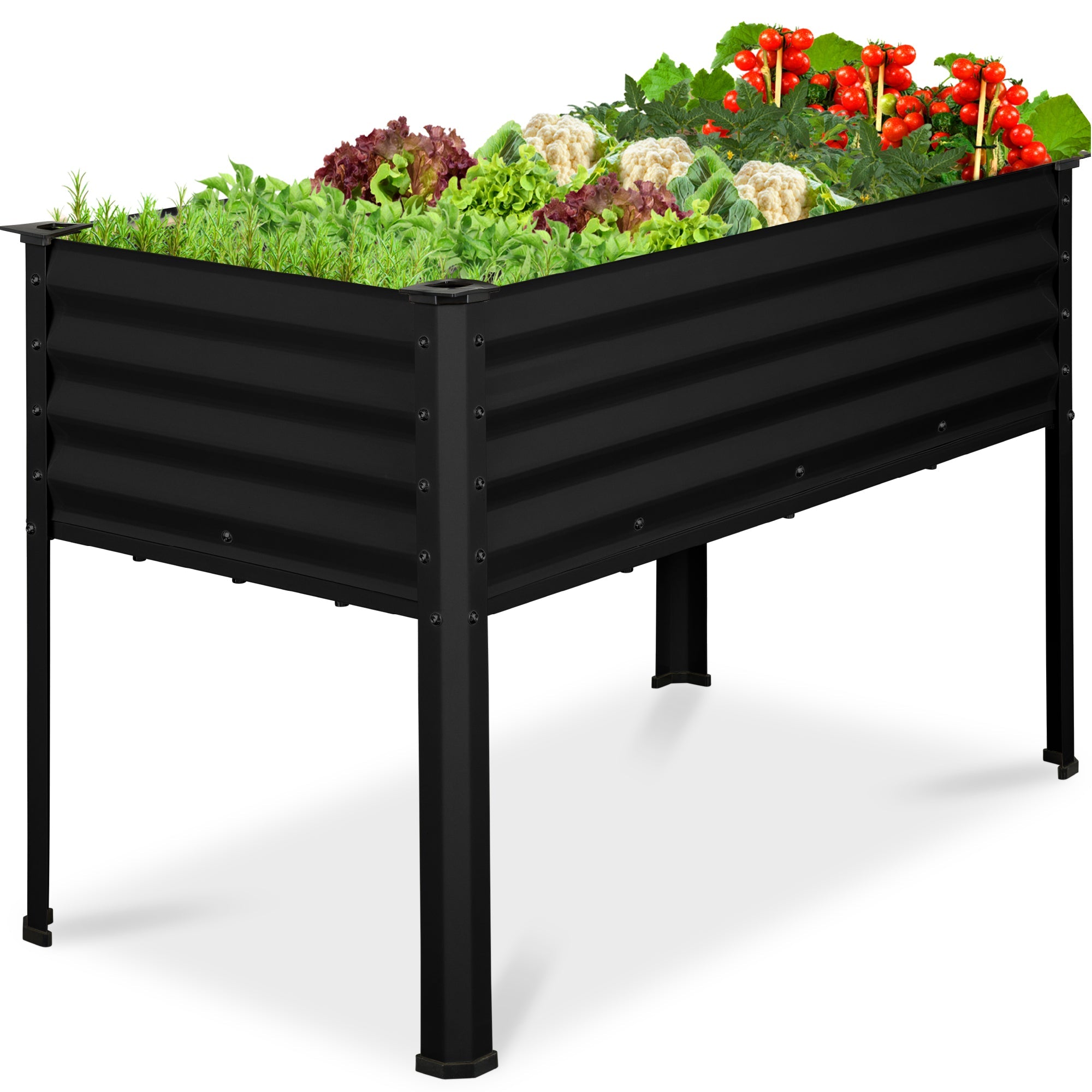 Elevated Galvanized Metal Garden Bed w/ Corner Protectors - 48x24x30in - Black
