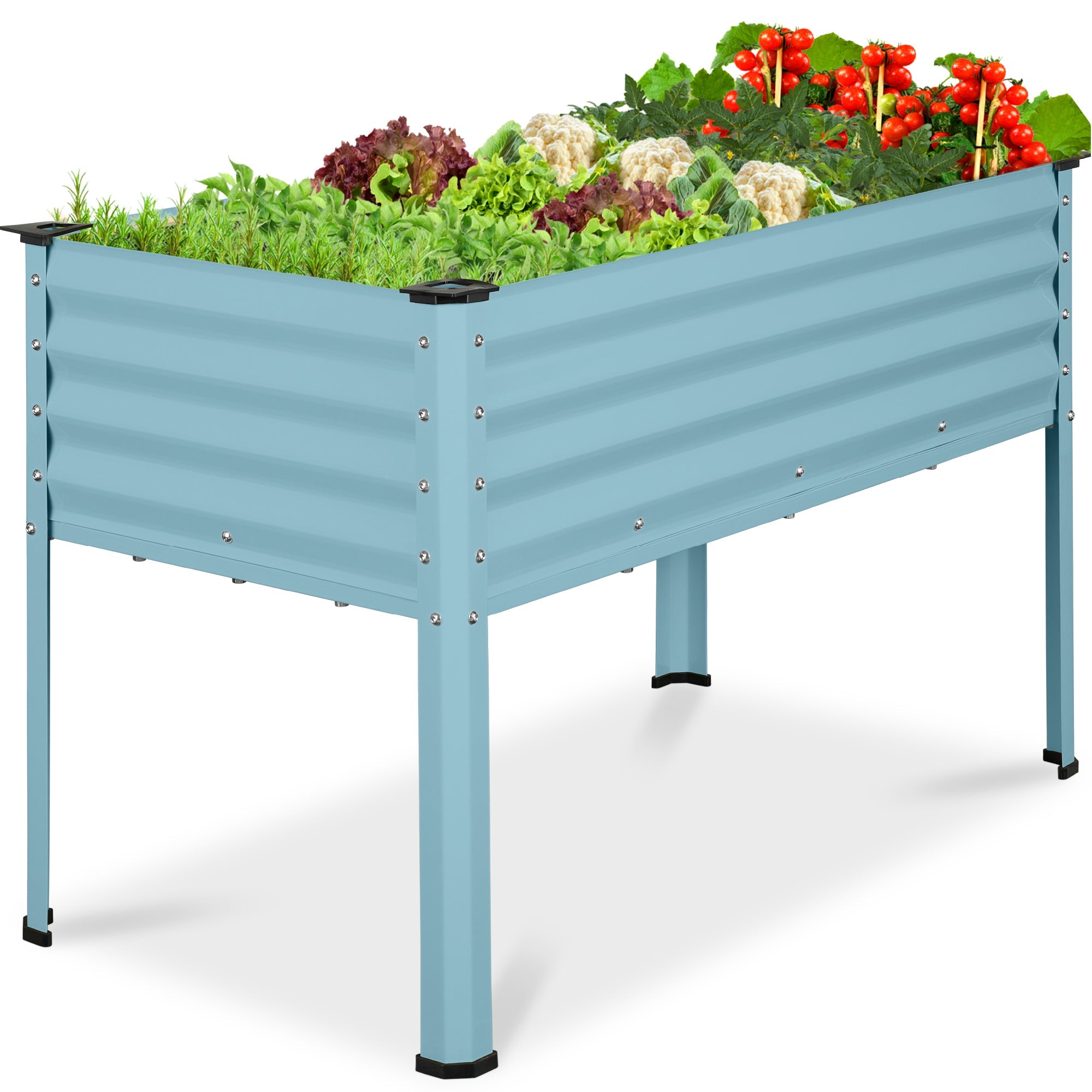 Elevated Galvanized Metal Garden Bed w/ Corner Protectors - 48x24x30in - Mist Blue