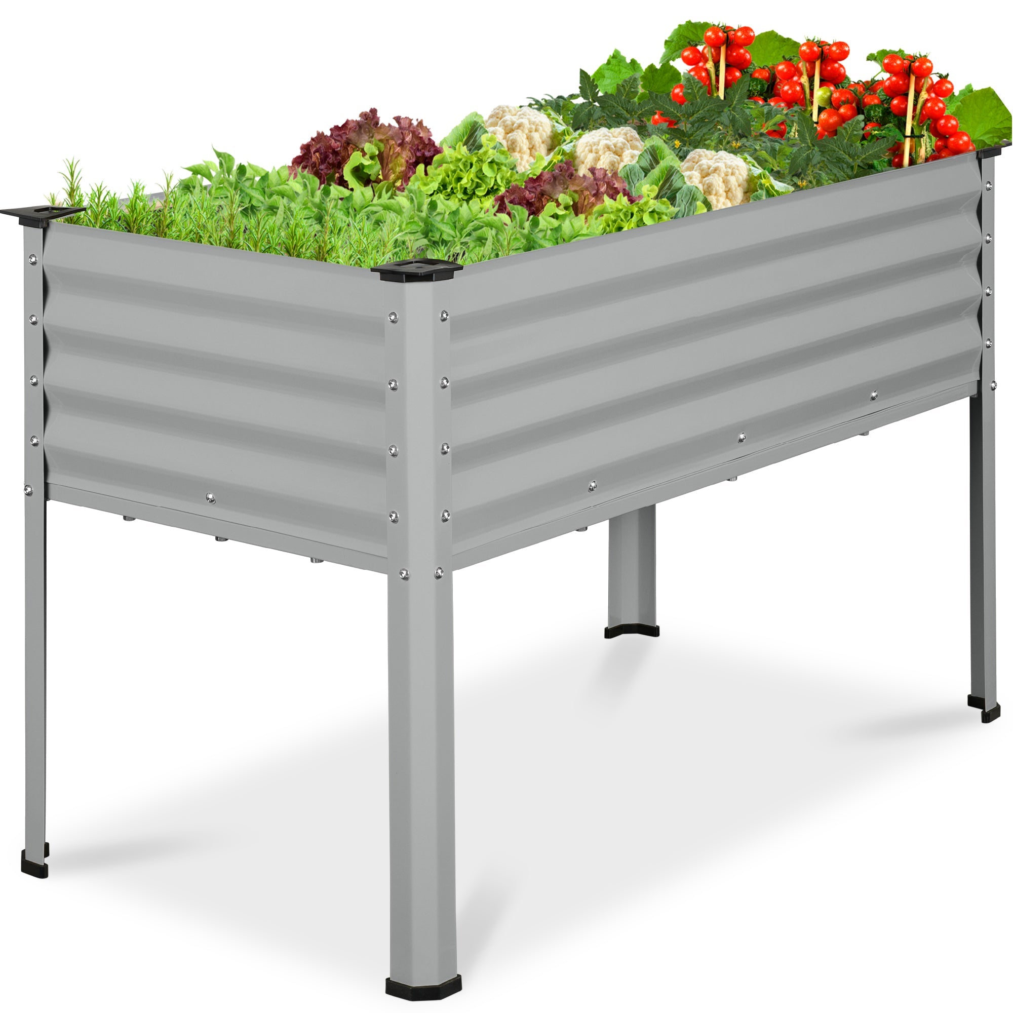 Elevated Galvanized Metal Garden Bed w/ Corner Protectors - 48x24x30in - Moonlight Gray