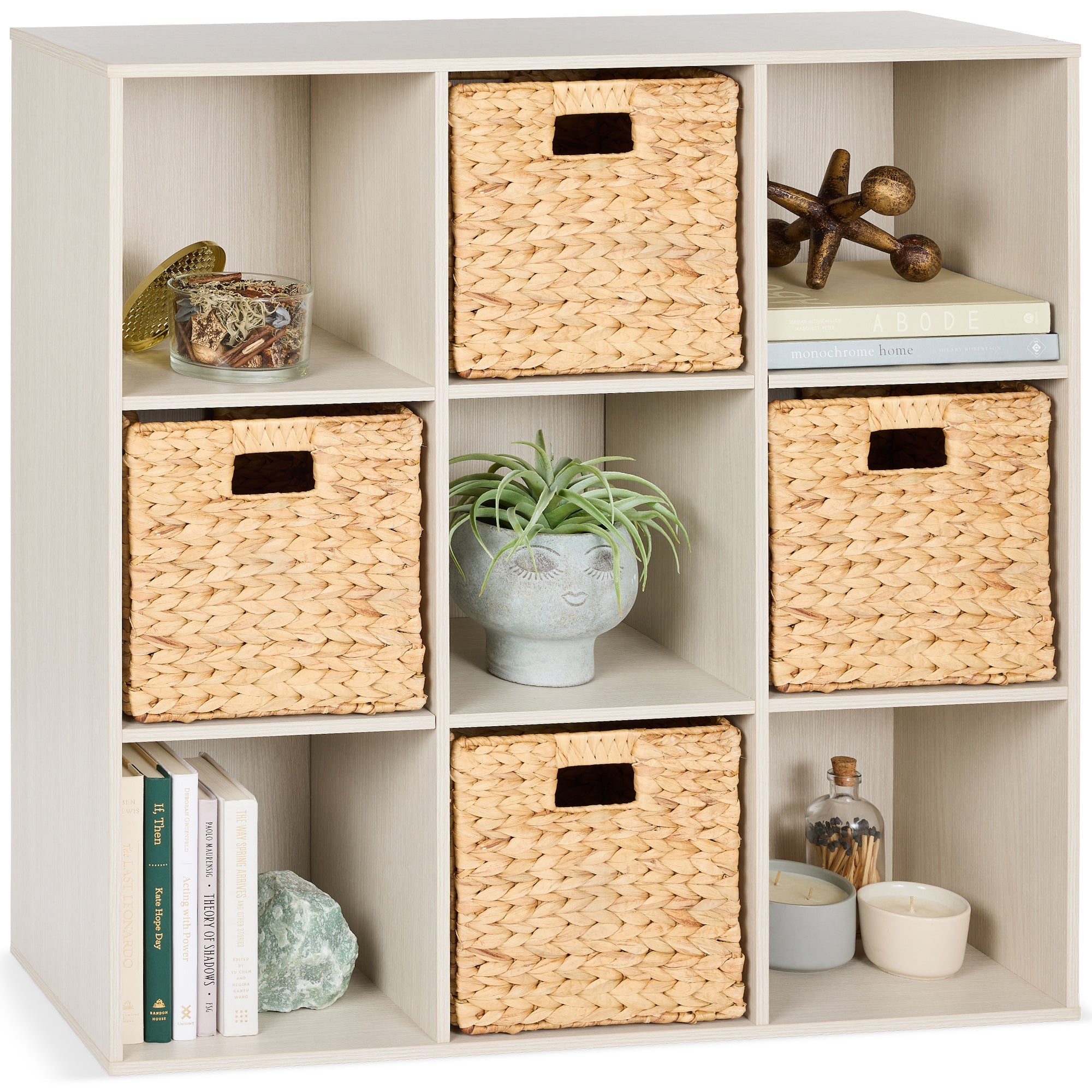 9-Cube Bookshelf Storage Display w/ 3 Removable Panels, Customizable Design - Whitewash