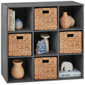 9-Cube Bookshelf Storage Display w/ 3 Removable Panels, Customizable Design - Dark Gray