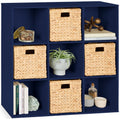 9-Cube Bookshelf Storage Display w/ 3 Removable Panels, Customizable Design - Navy