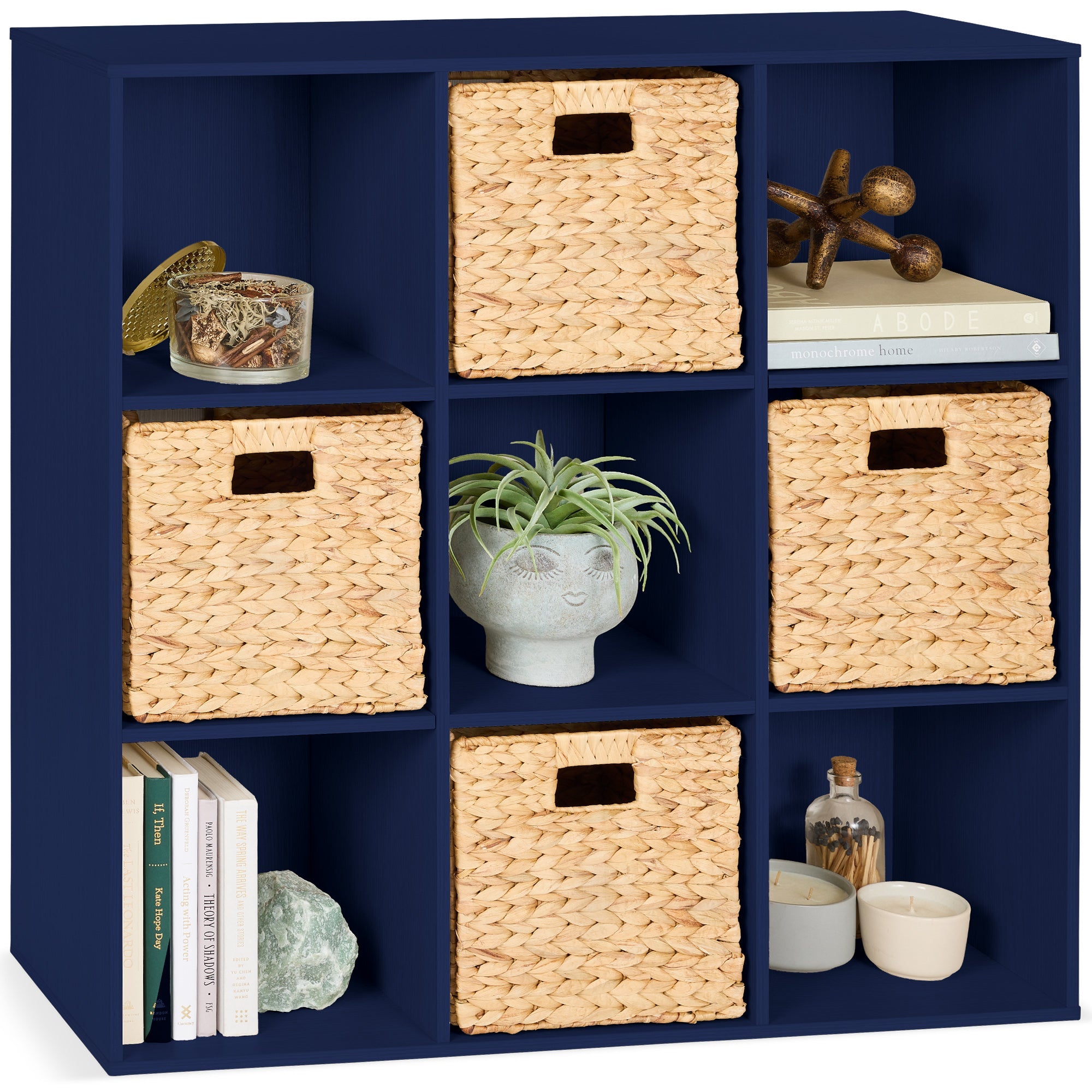 9-Cube Bookshelf Storage Display w/ 3 Removable Panels, Customizable Design - Navy
