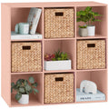 9-Cube Bookshelf Storage Display w/ 3 Removable Panels, Customizable Design - Light Pink